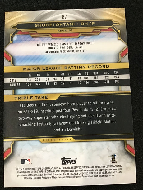 Shohei Ohtani 2019 Topps Triple Threads #87 Los Angeles Angels