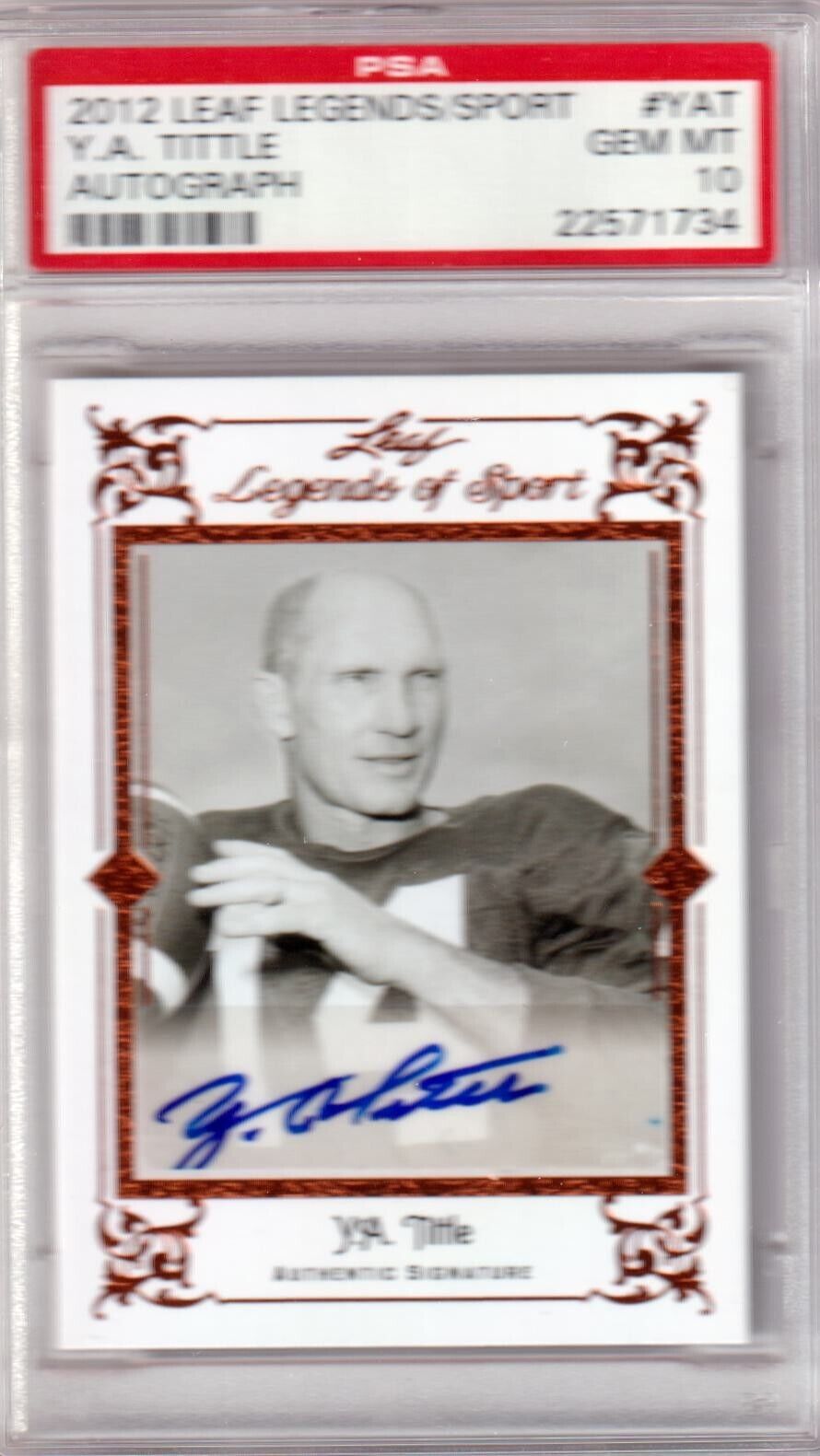 Y.A. TITTLE 2012 Leaf Legends Autograph Auto #YAT PSA 10 GEM MINT