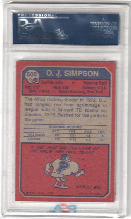 O.J. SIMPSON 1973 Topps #500 PSA 8 NM-MT - BILLS