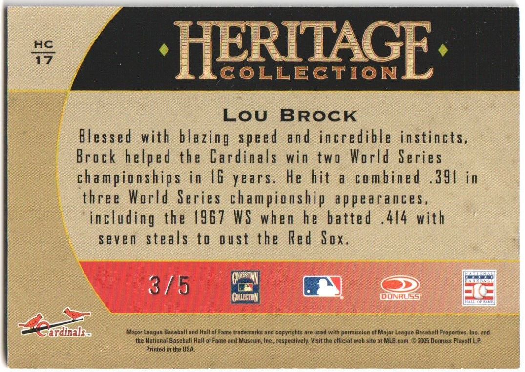 LOU BROCK 2005 Donruss Diamond Kings Autograph Auto SP #/5 - CARDINALS