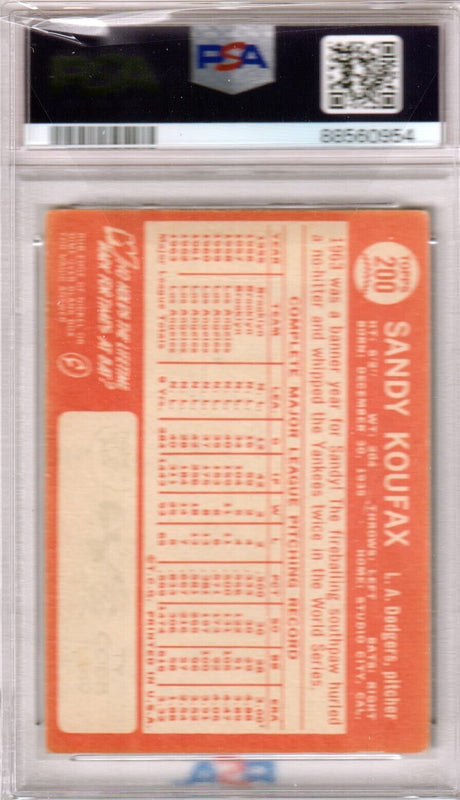 SANDY KOUFAX 1964 Topps #200 PSA 1 PR - DODGERS