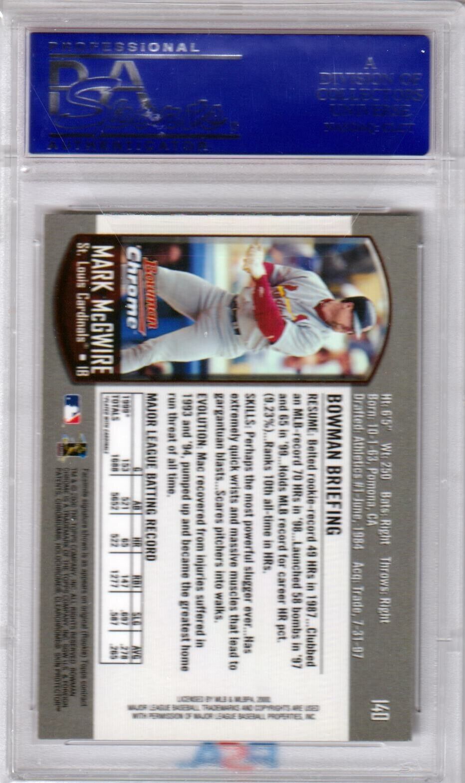 MARK McGWIRE 2000 Bowman Chrome #140 PSA 10 GEM MINT - CARDINALS