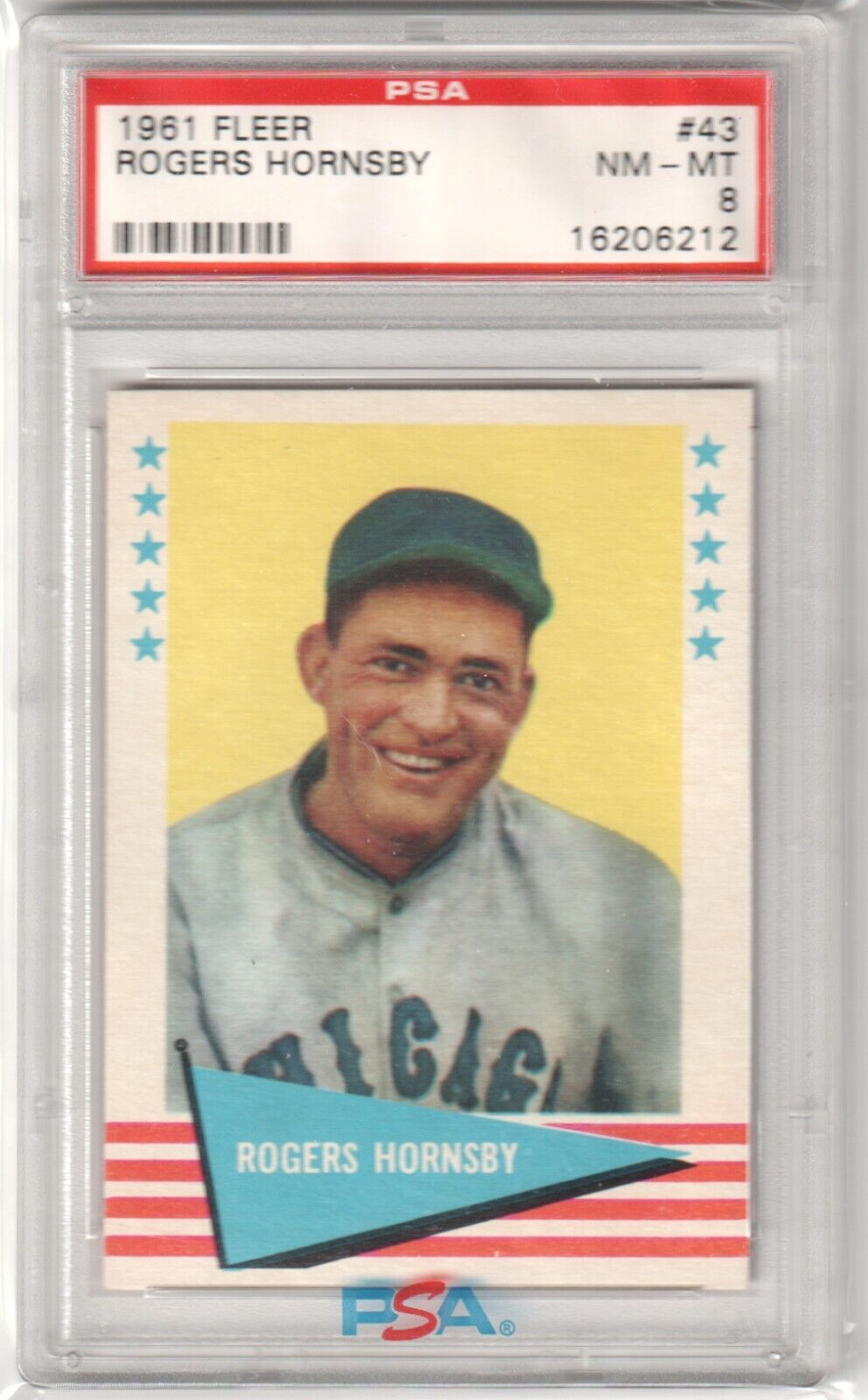 ROGERS HORNSBY 1961 Fleer Baseball Greats #43 Graded PSA 8 NM-MT - CUBS