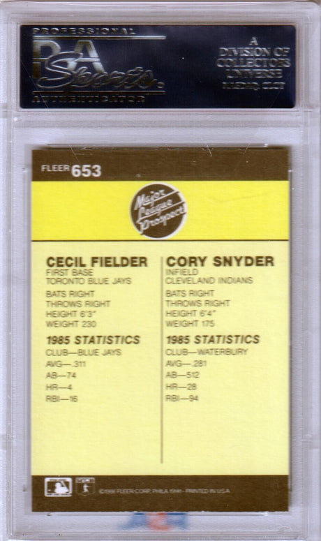 CECIL FIELDER 1986 Fleer RC Rookie Corey Snyder #659 PSA 9 MINT