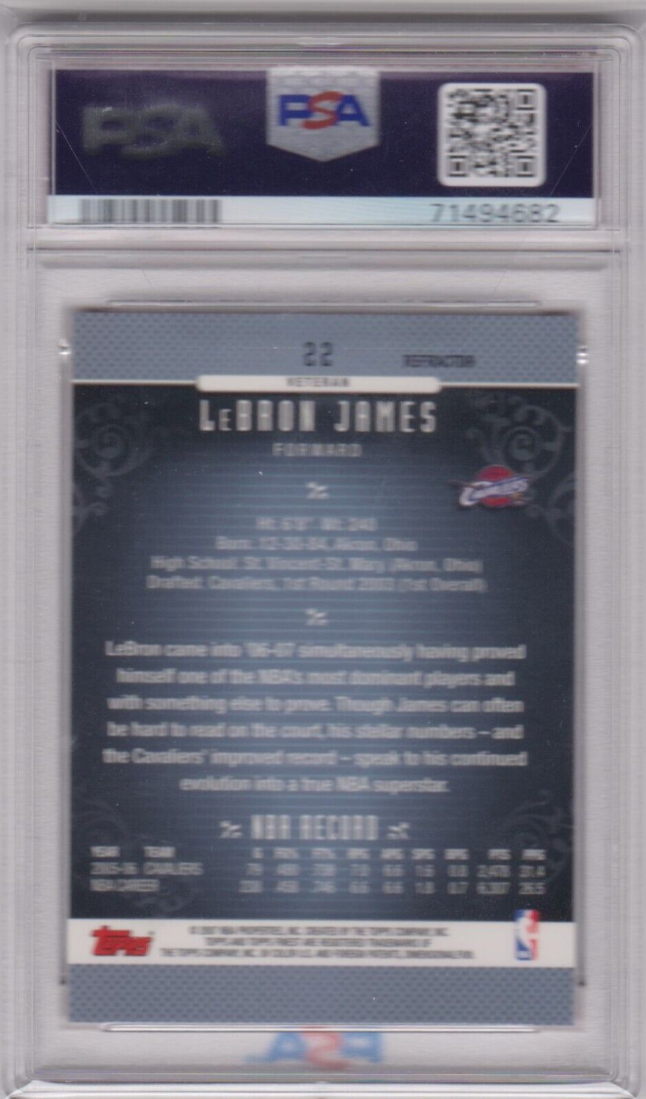 LEBRON JAMES 2006-07 Topps Finest Refractor #22 PSA 9 MINT - LAKERS
