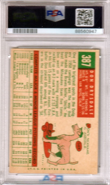 DON DRYSDALE 1959 Topps #387 PSA 5 EX - DODGERS