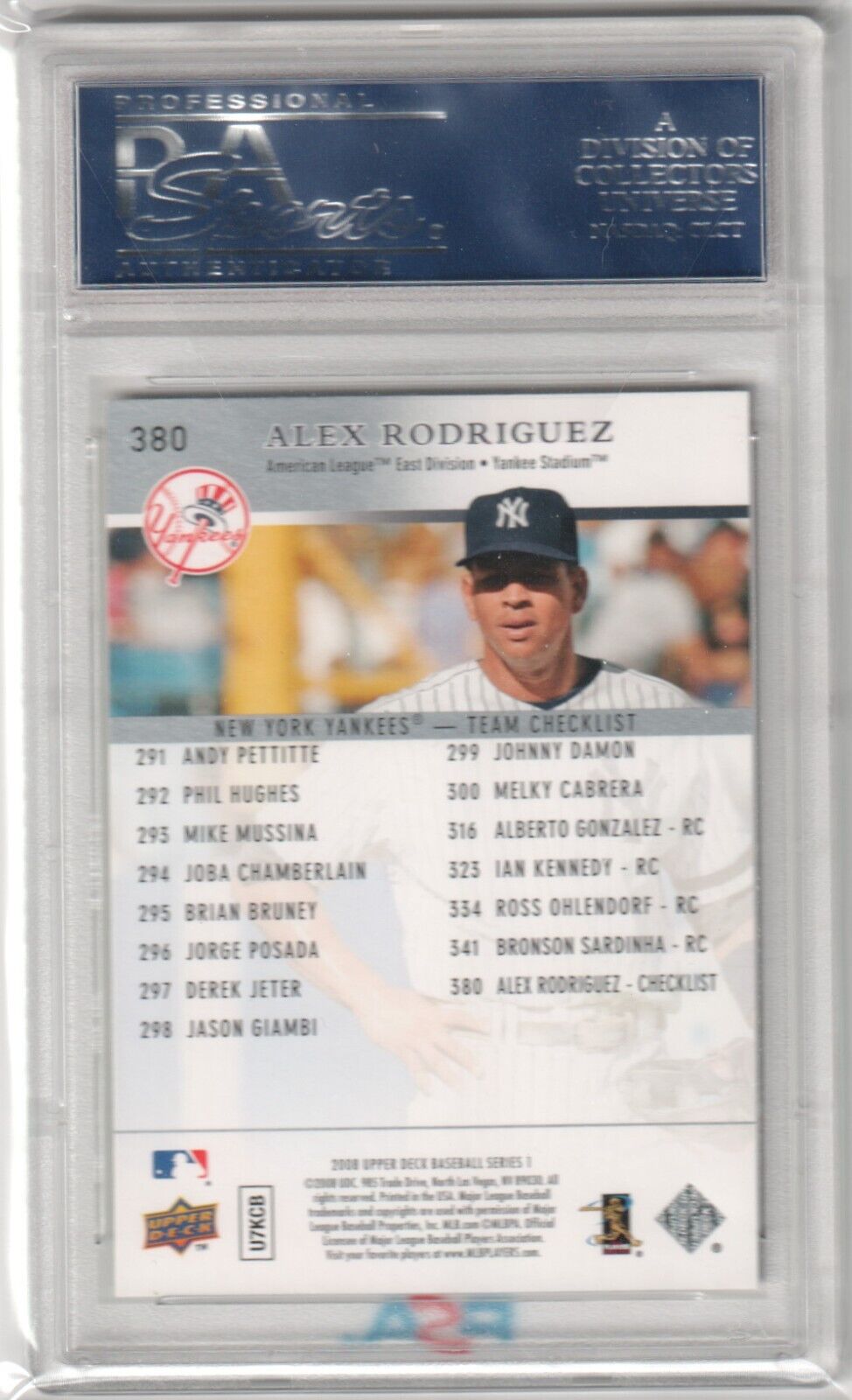 ALEX RODRIGUEZ 2008 Upper Deck #380 PSA 10 GEM MINT - YANKEES