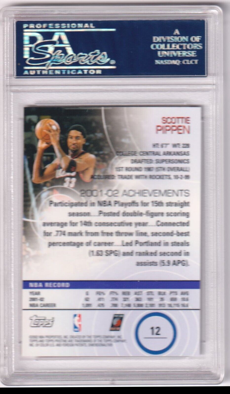 SCOTTIE PIPPEN 2002-03 Topps Pristine #12 PSA 10 GEM MINT - BLAZERS