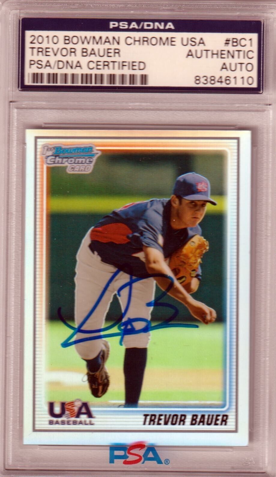 TREVOR BAUER 2010 Bowman Chrome USA Autograph Auto #/777 PSA DNA Certified