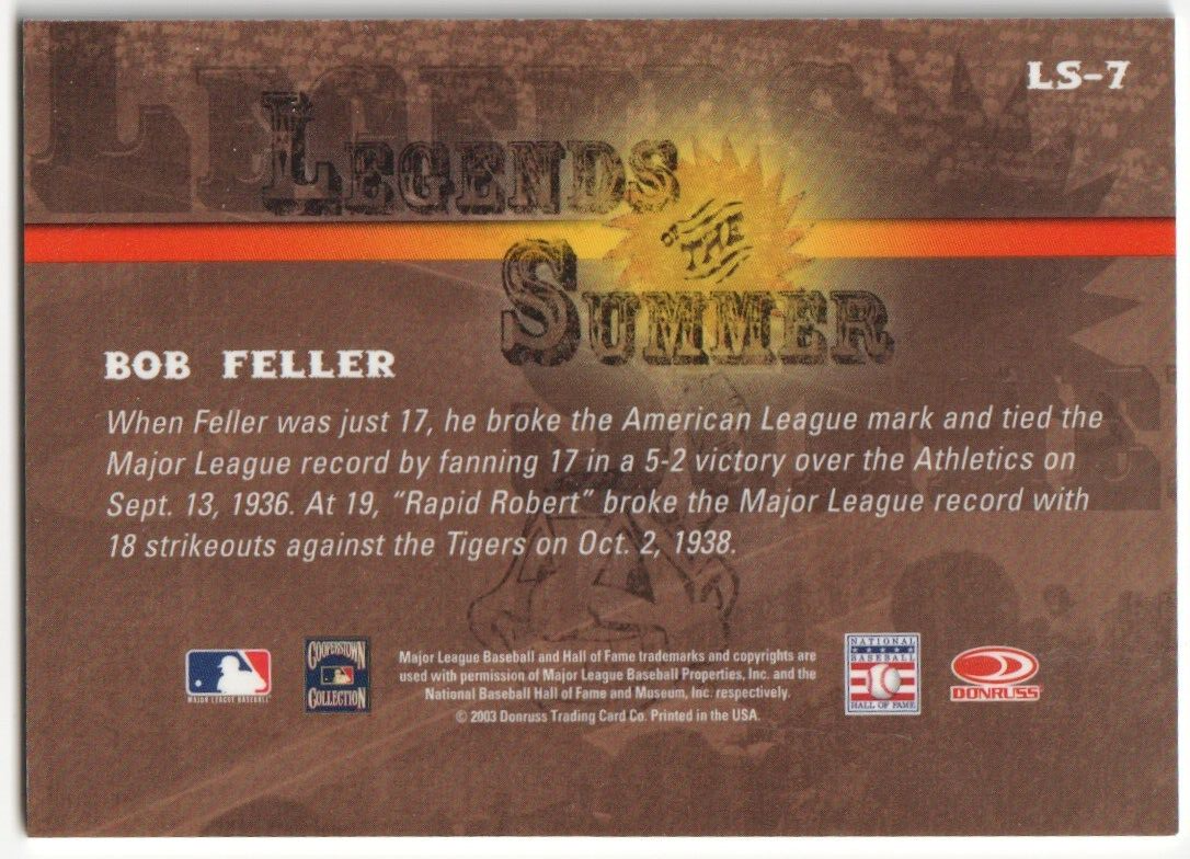 BOB FELLER 2003 Donruss Signature Series Autograph Auto - INDIANS