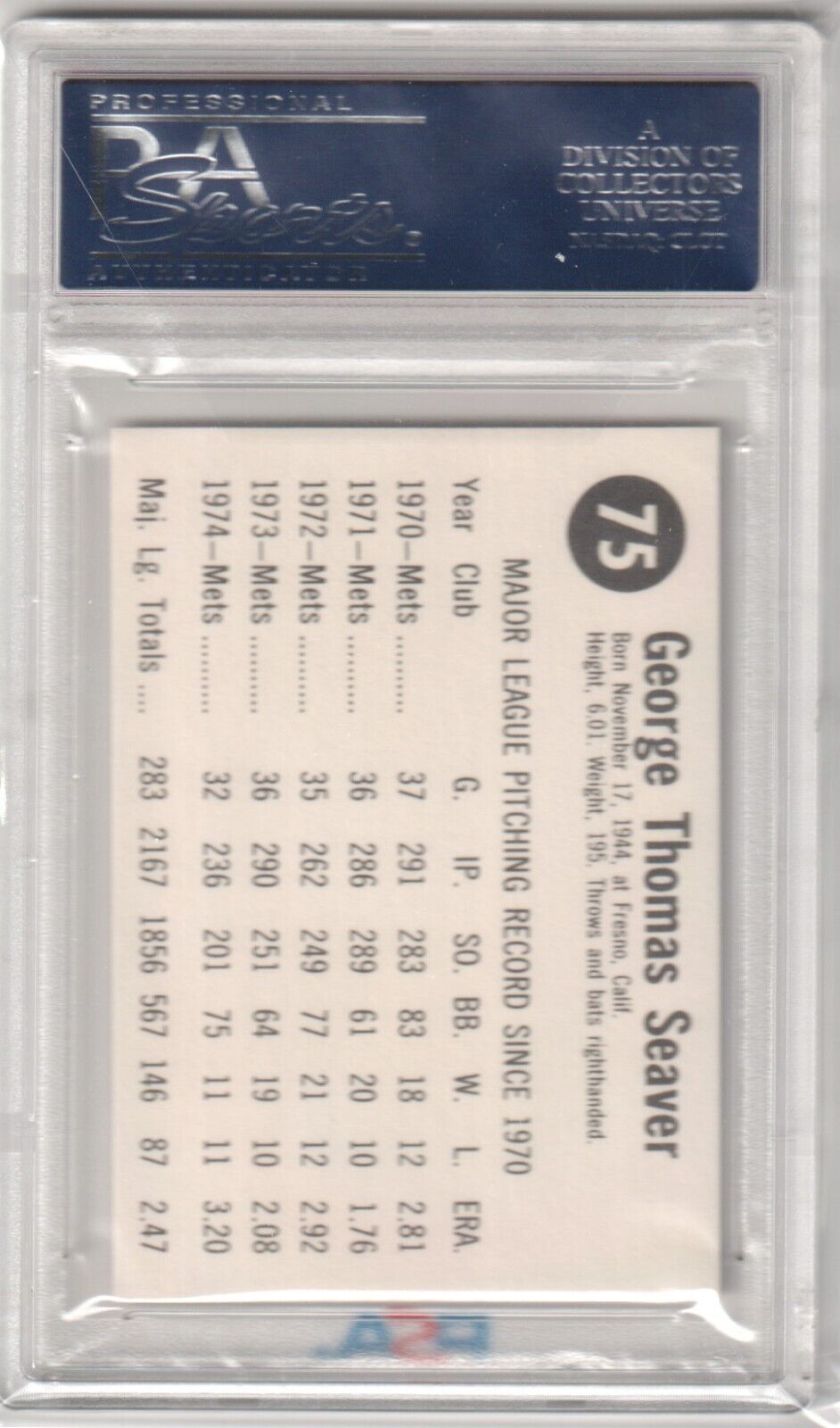 TOM SEAVER 1975 Hostess #75 PSA 10 GEM MINT - METS