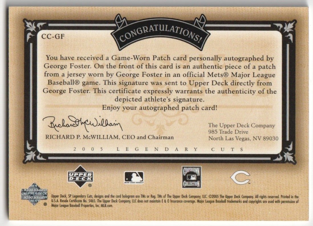 GEORGE FOSTER 2005 Upper Deck SP Legendary Cuts Autograph Auto Jersey #1/5 REDS