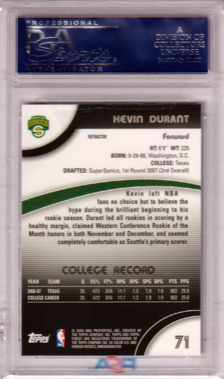 KEVIN DURANT 2007-08 Topps Finest Refractor RC Rookie #71 PSA 10 GEM MINT