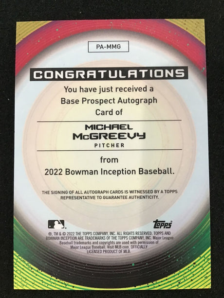 Michael McGreevy 2022 Bowman Inception Prospect Auto Blue Foil /99 SP Cardinals