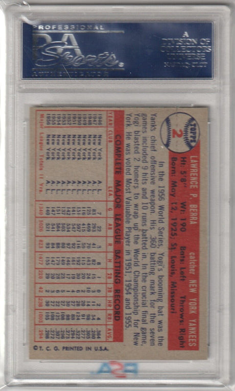 YOGI BERRA 1957 Topps #2 PSA 5 EX - YANKEES