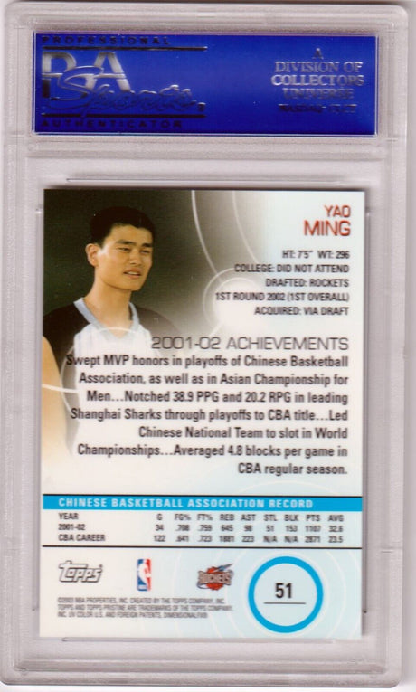 YAO MING 2002-03 Topps Pristine RC Rookie #51 PSA 10 GEM MINT - ROCKETS