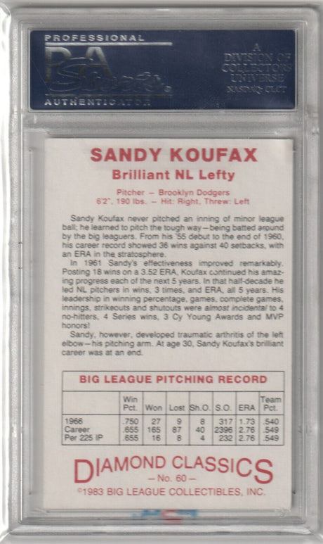 SANDY KOUFAX 1983 Big League Collectibles Autograph Auto PSA / DNA - DODGERS