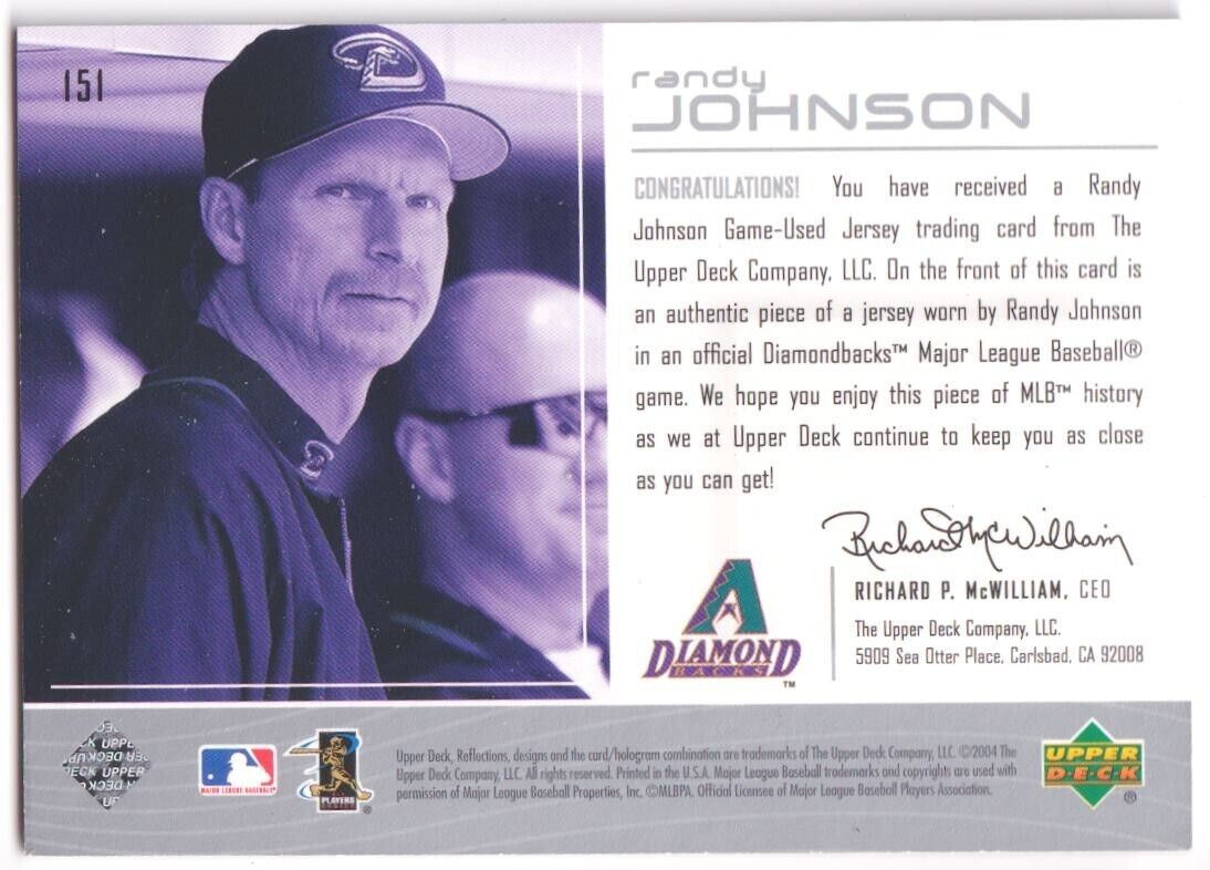 RANDY JOHNSON 2007 Upper Deck Reflections Game Used Jersey - DIAMONDBACKS