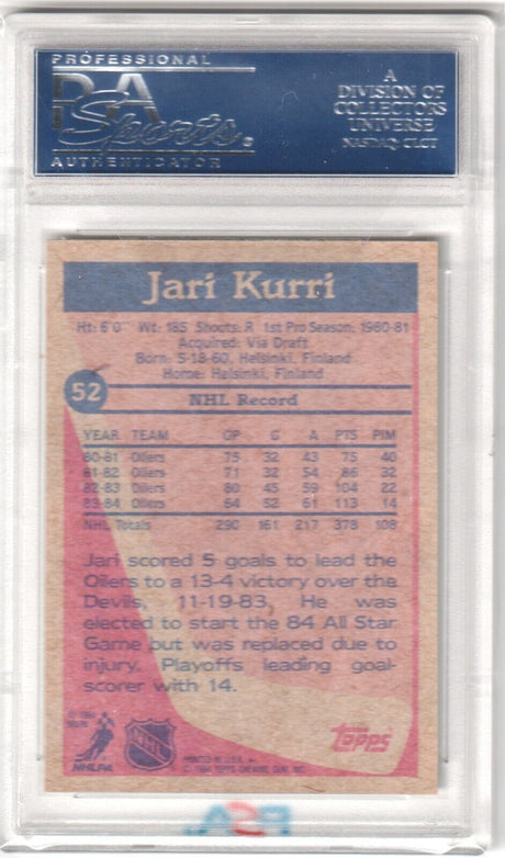 JARI KURRI 1984-85 Topps #52 PSA 9 MINT - OILERS