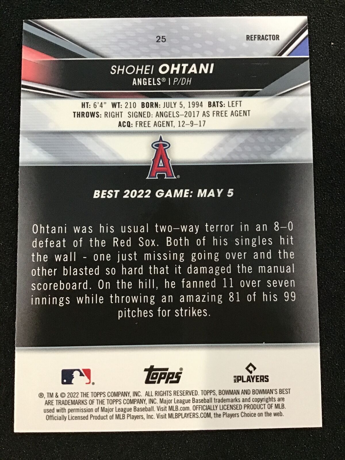 Shohei Ohtani 2022 Bowman's Best Refractor #25 Los Angeles Angels