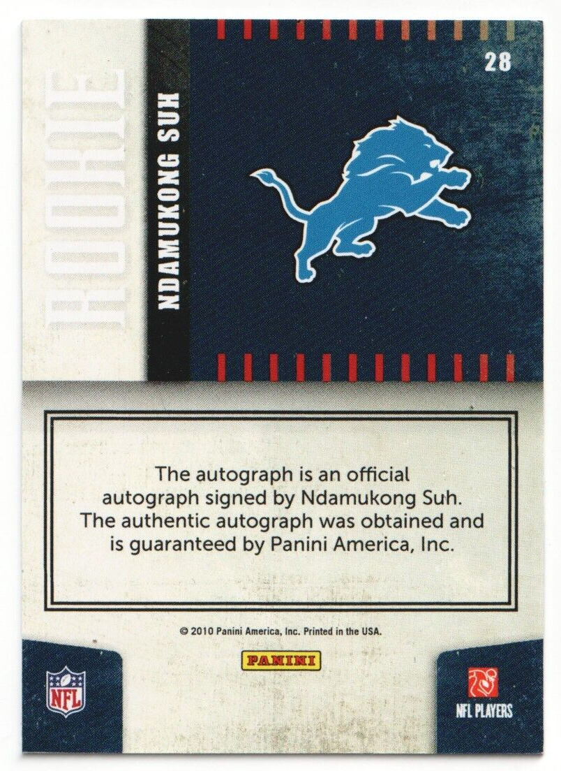 NDAMUKONG SUH 2010 Donruss Elite RC Rookie Autograph Auto - LIONS