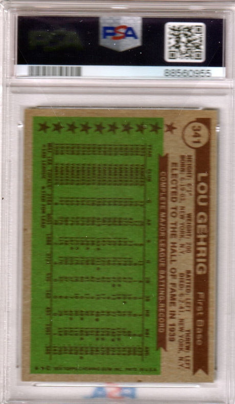 LOU GEHRIG 1976 Topps All Time All-Star #341 PSA 7.5 NM+ - YANKEES