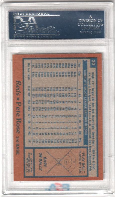 PETE ROSE 1978 Topps #20 PSA 8 NM-MT - REDS