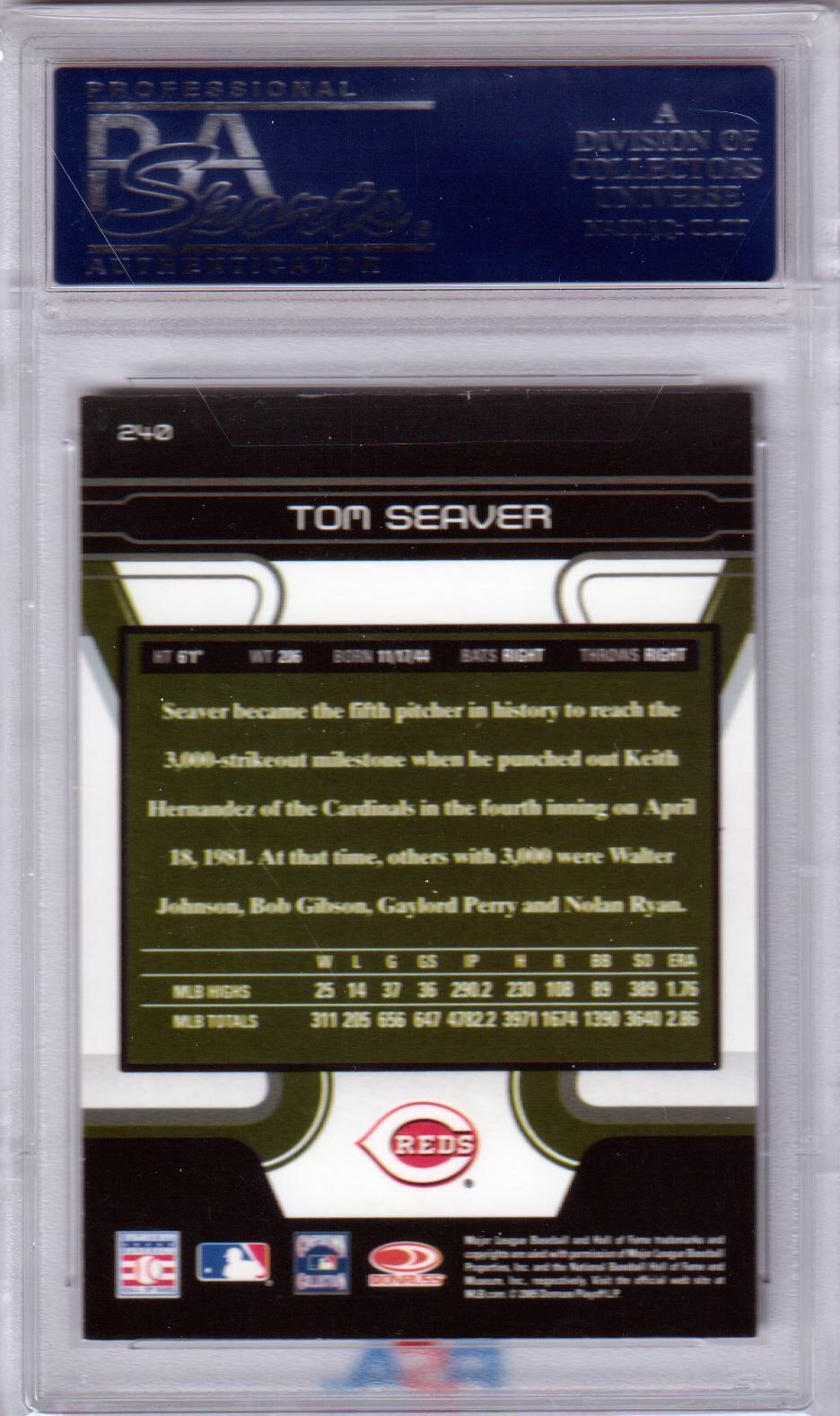 TOM SEAVER 2005 Donruss Zenith #240 PSA 10 GEM MINT - REDS - POP 2