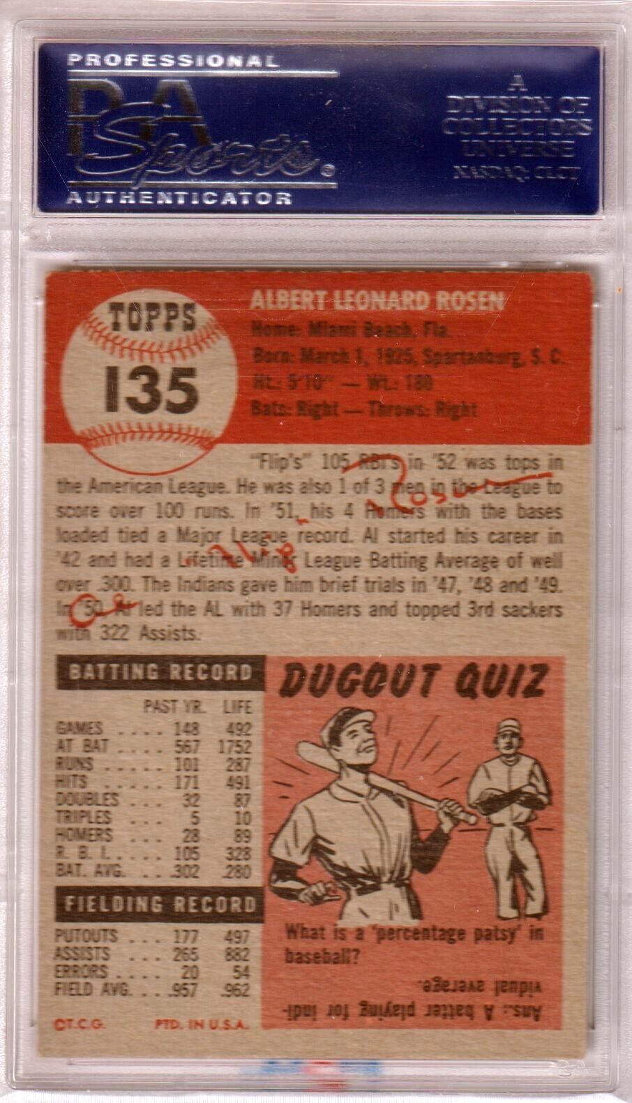 AL ROSEN 1953 Topps #135 PSA 5.5 EX+ - INDIANS