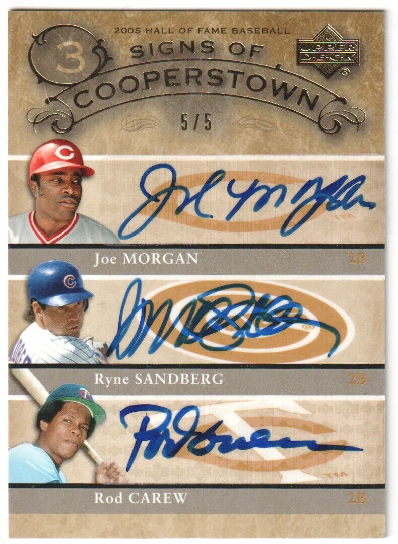 RYNE SANDBERG JOE MORGAN ROD CAREW 2005 Upper Deck Signs Autograph Auto #/5