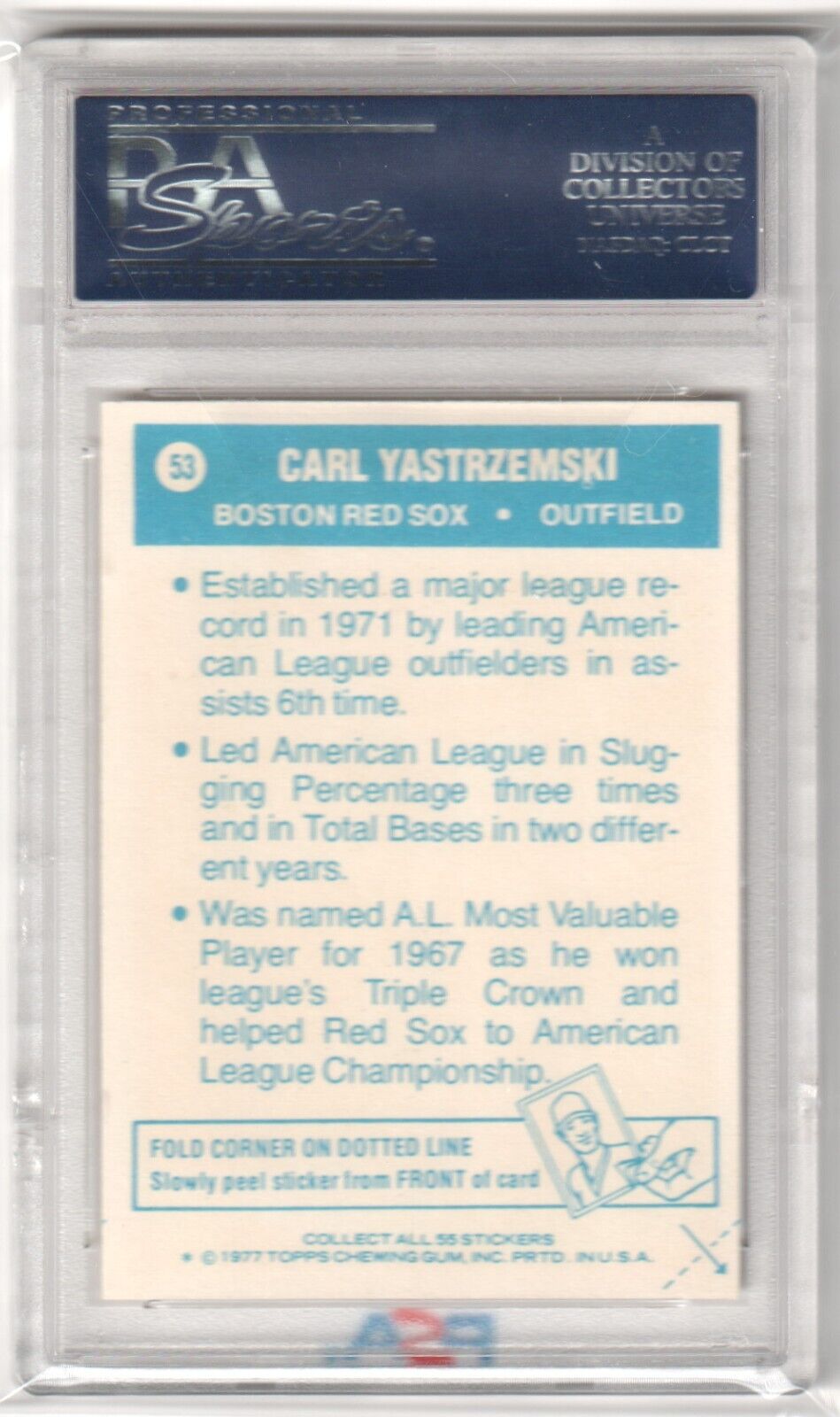 CARL YASTRZEMSKI 1977 Topps Cloth Stickers #53 PSA 8 NM-MT - RED SOX