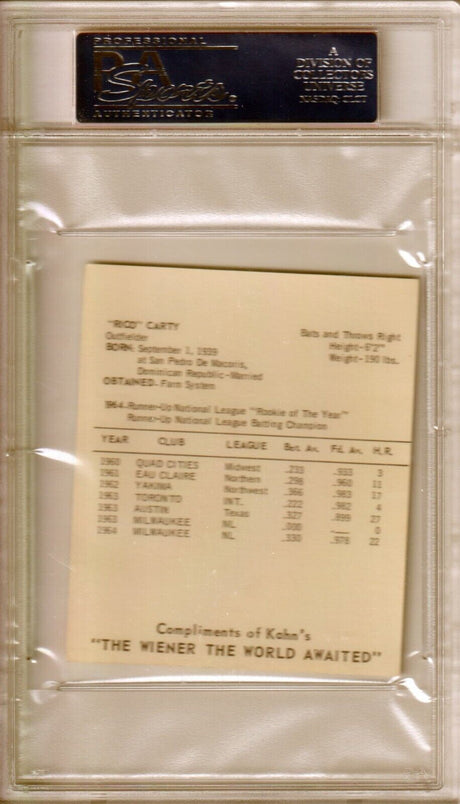 RICO CARTY 1965 Kahn's Wieners PSA 9 MINT - BRAVES