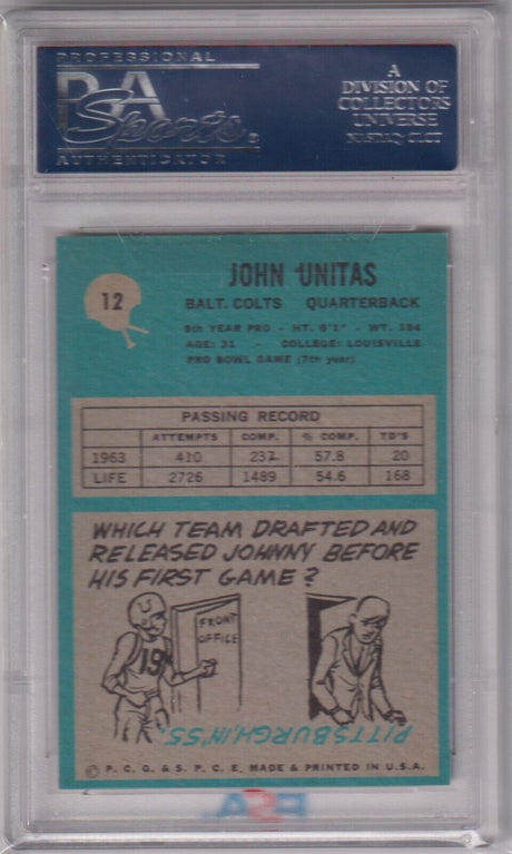 JOHN JOHNNY UNITAS 1964 Philadelphia #12 PSA 7 NM - COLTS