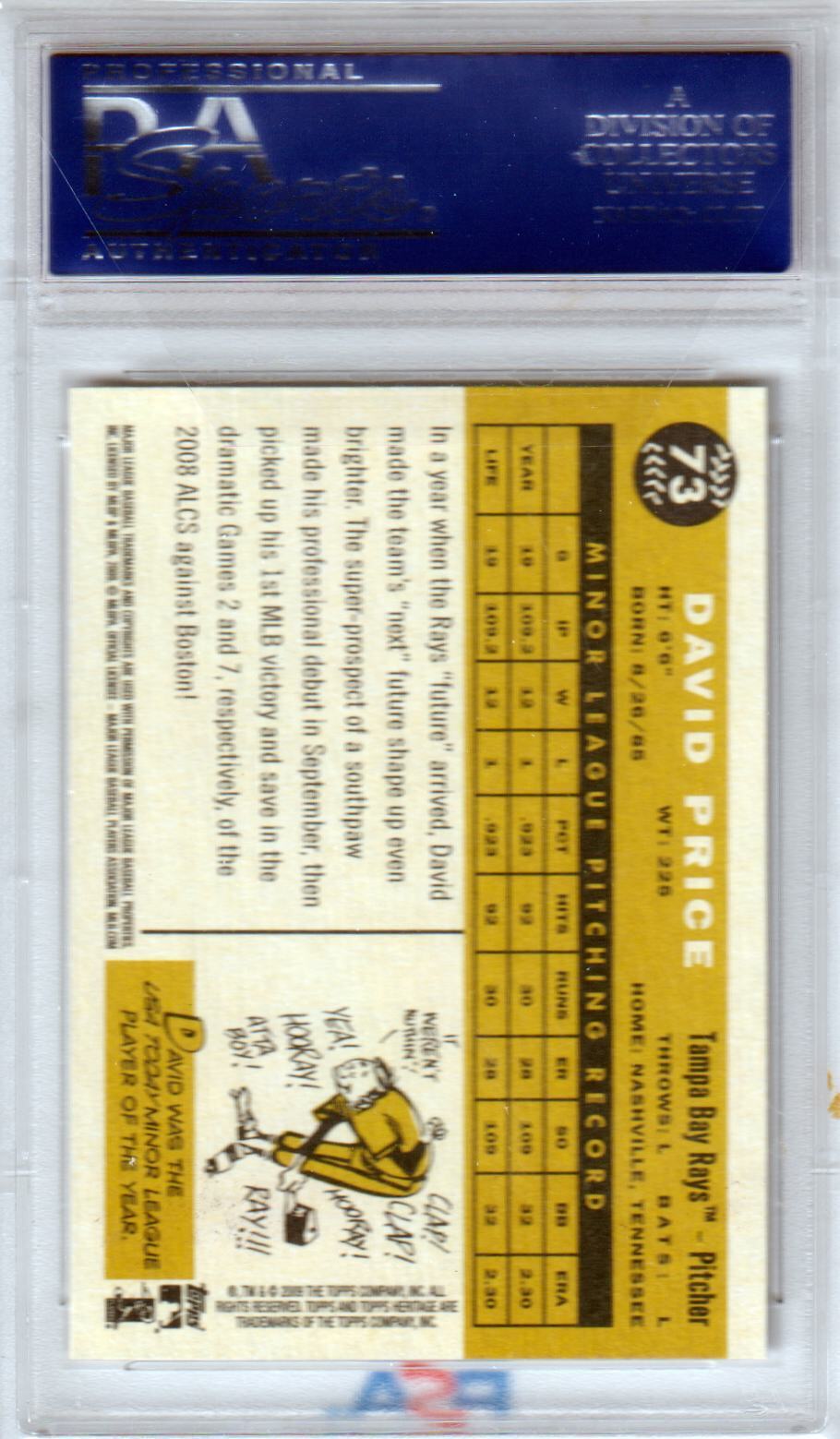 DAVID PRICE 2009 Topps Heritage RC Rookie #73 PSA 10 GEM MINT RAYS Pop 15