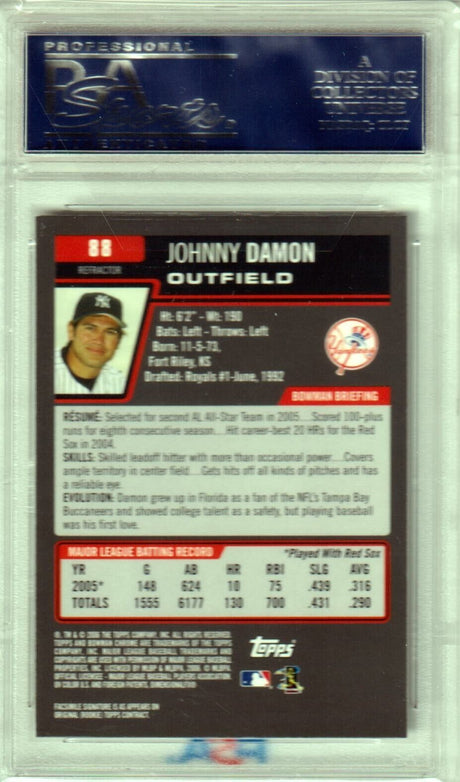 JOHNNY DAMON 2006 Bowman Chrome Refractor #88 PSA 10 GEM MINT - YANKEES