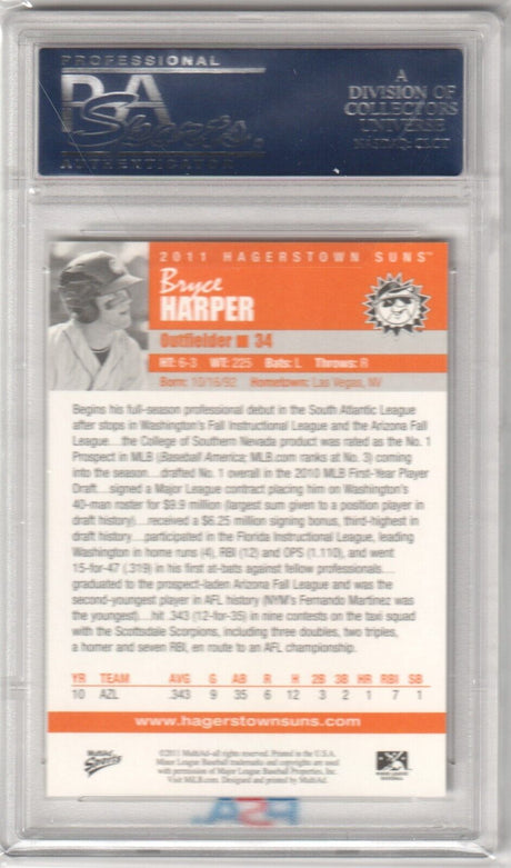 BRYCE HARPER 2011 Multi-Ad Hagerstown Suns RC PSA 10 GEM MINT - PHILLIES Bat