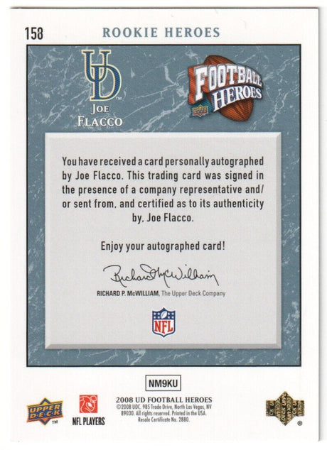 JOE FLACCO 2008 Upper Deck Rookie Heroes Blue Autograph Auto RC #/250