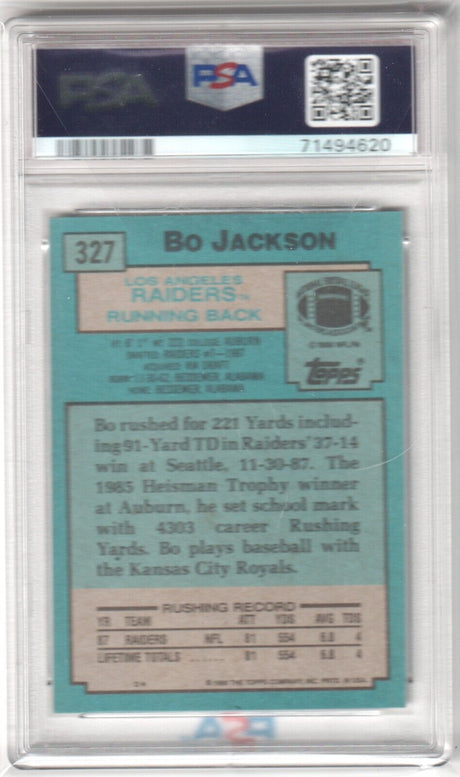 BO JACKSON 1988 Topps Rookie RC #327 PSA 9 MINT - RAIDERS