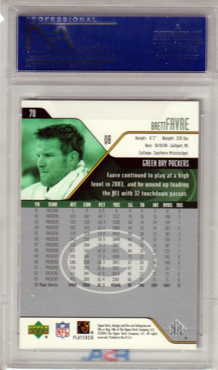 BRETT FAVRE 2004 Upper Deck #70 PSA 10 - PACKERS