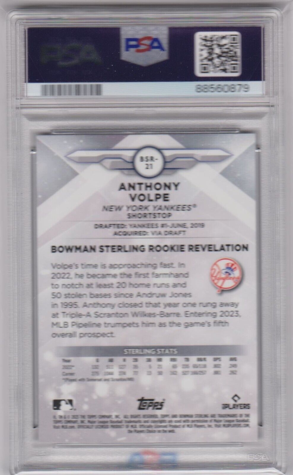 ANTHONY VOLPE 2023 Bowman Sterling RC Rookie PSA 10 GEM MINT - YANKEES