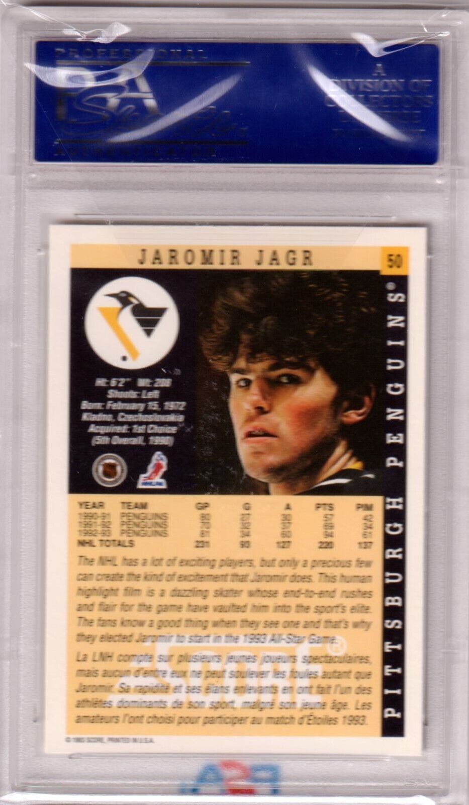 JAROMIR JAGR 1993 Score #50 PSA 10 GEM MINT - PENGUINS POP 8