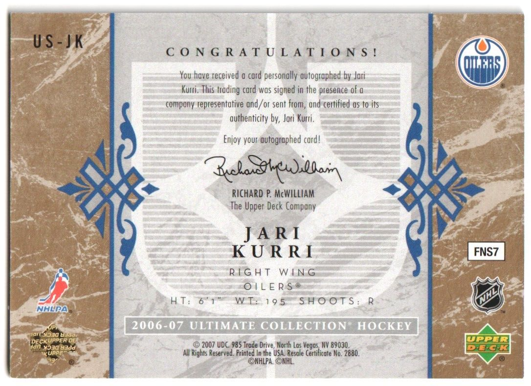 JARI KURRI 2006-07 Upper Deck Ultimate Collection Autograph Auto - OILERS