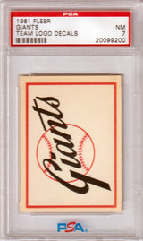 SAN FRANCISCO GIANTS 1961 Fleer Team Logo Decals PSA 7 NM