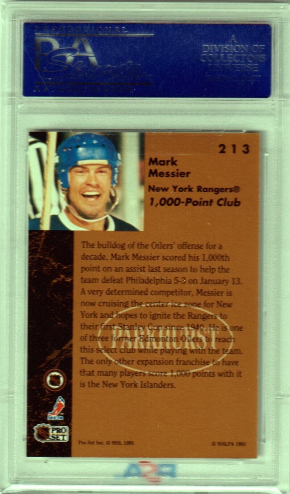 MARK MESSIER 1991 Parkhurst #213 PSA 10 GEM MINT - RANGERS