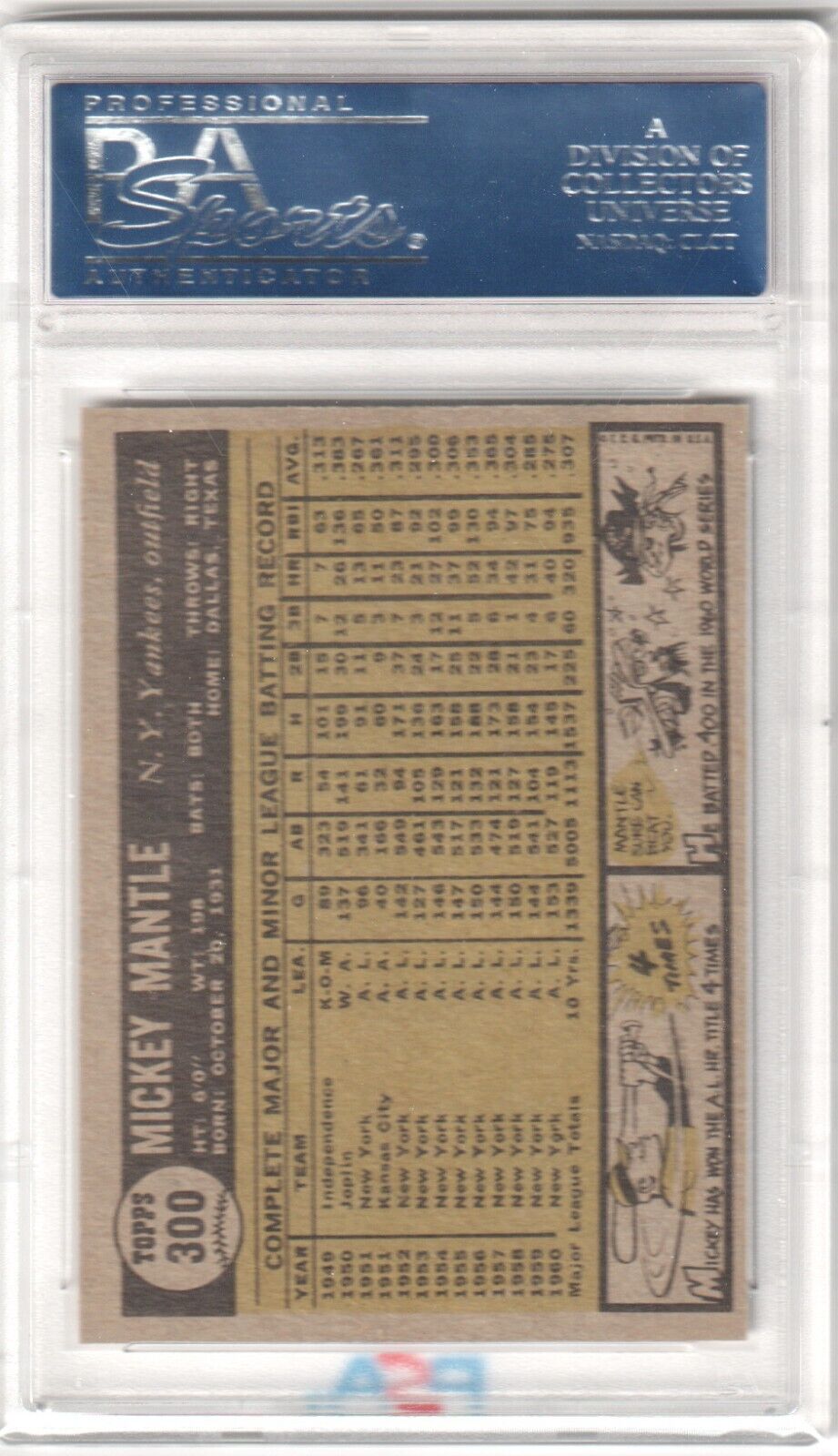 MICKEY MANTLE 1961 Topps #300 PSA 7 NM - YANKEES