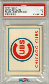 CHICAGO CUBS 1961 Fleer Team Logo Decals PSA 5 EX