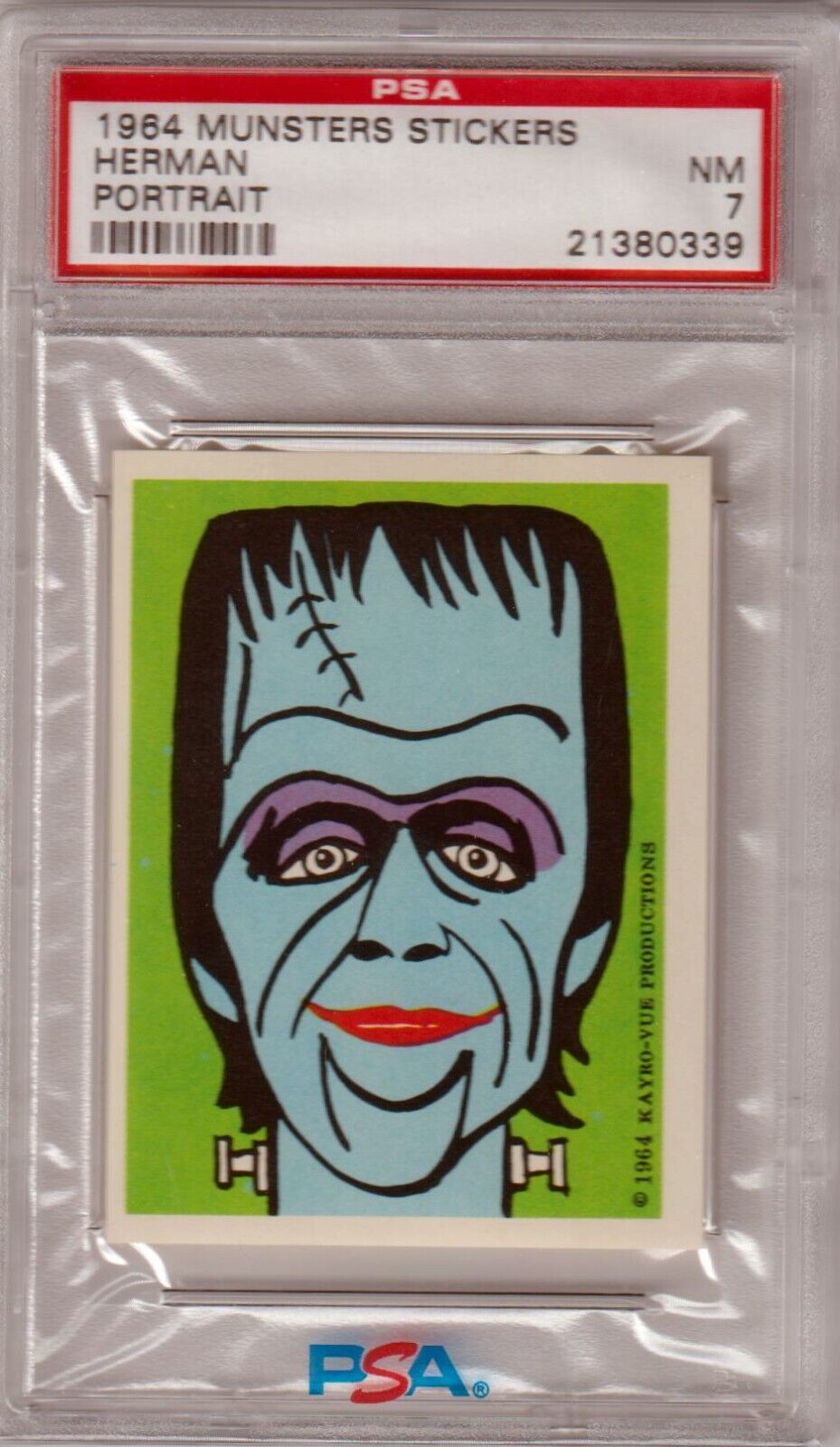 1964 MUNSTERS STICKERS Herman Portrait Graded PSA 7 NM