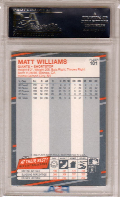 MATT WILLIAMS 1988 Fleer Glossy RC Rookie #101 PSA 10 GEM MINT - GIANTS