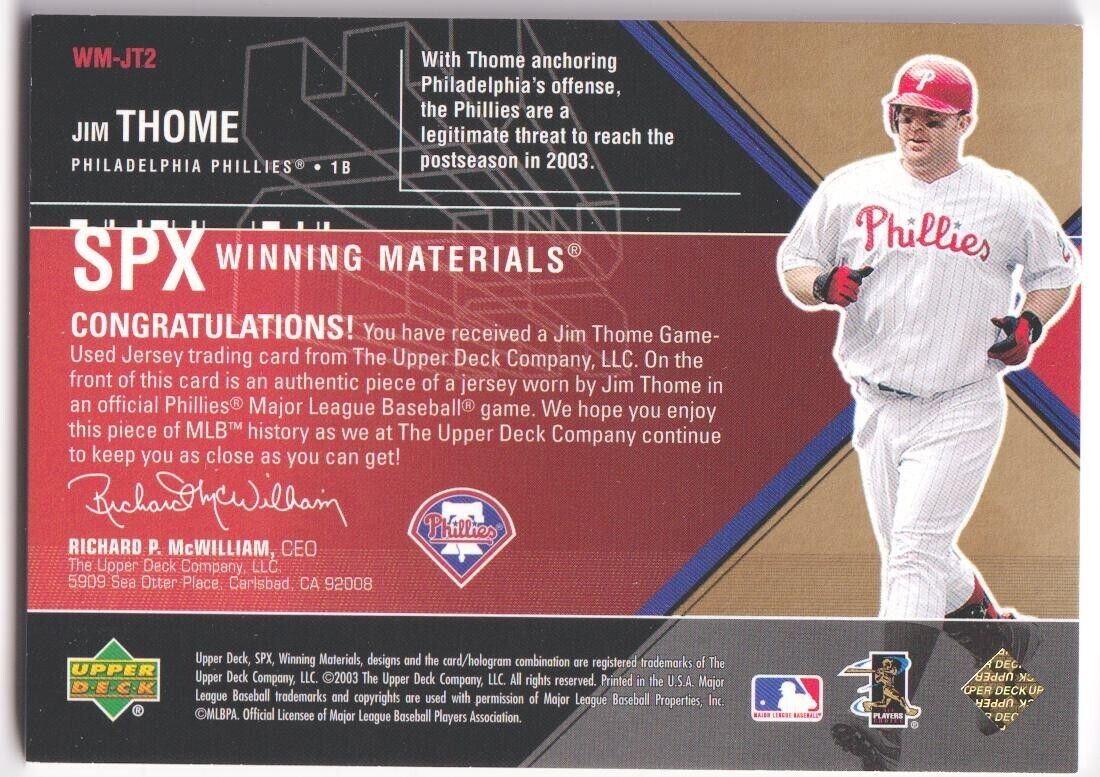 JIM THOME 2003 Upper Deck SPx Winning Materials Game Jersey Red #/50 PHILLIES