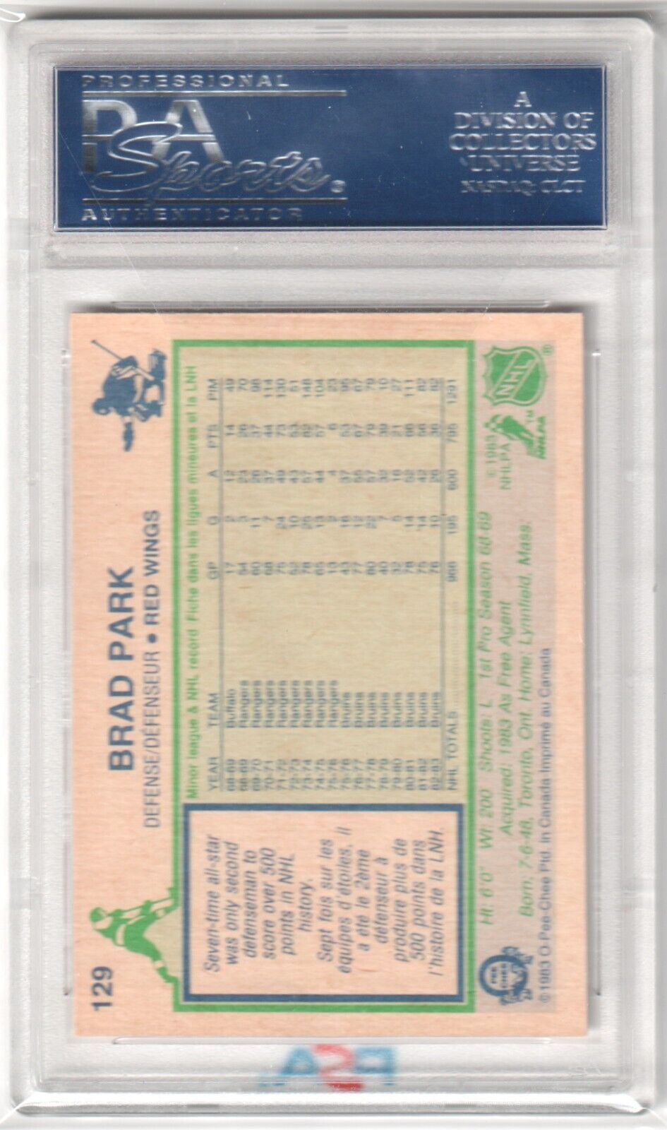 BRAD PARK 1983-84 O-PEE-CHEE #129 PSA 9 MINT - RED WINGS